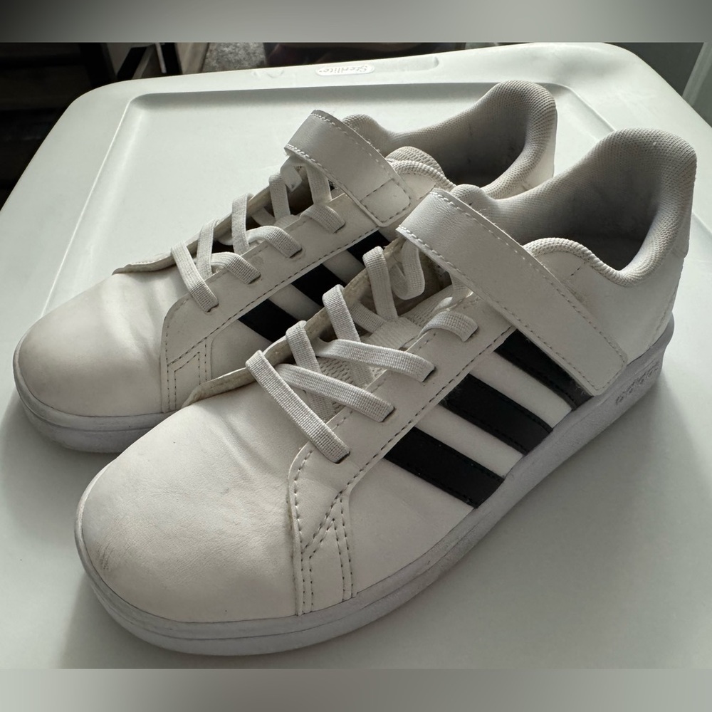 Kids Adidas White and Black Athletic Shoes